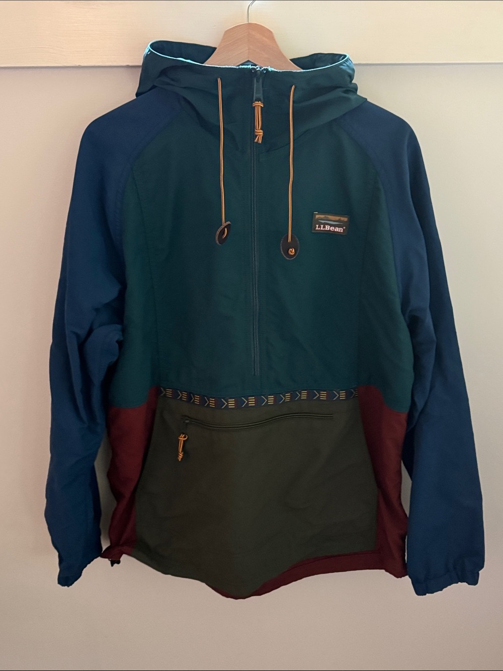 L.L.Bean Colorblock Anorak Jacket Men’s Retro 80s 90s Hooded Windbreaker Size M